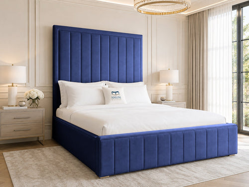 Linton Slim Channel Upholstered Bed Set with Floor Standing Headboard, Footboard & Storage Upgrade Option