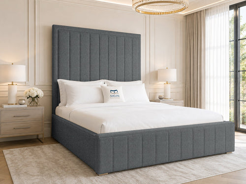 Linton Slim Channel Upholstered Bed Set with Floor Standing Headboard, Footboard & Storage Upgrade Option