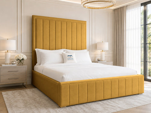 Linton Slim Channel Upholstered Bed Set with Floor Standing Headboard, Footboard & Storage Upgrade Option