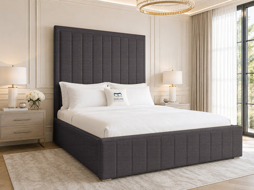 Linton Slim Channel Upholstered Bed Set with Floor Standing Headboard, Footboard & Storage Upgrade Option