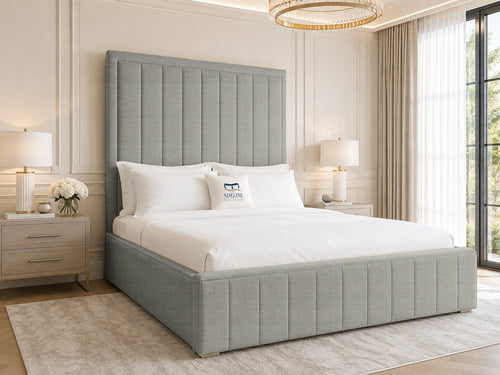 Linton Slim Channel Upholstered Bed Set with Floor Standing Headboard, Footboard & Storage Upgrade Option