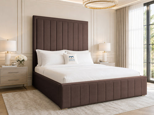 Linton Slim Channel Upholstered Bed Set with Floor Standing Headboard, Footboard & Storage Upgrade Option
