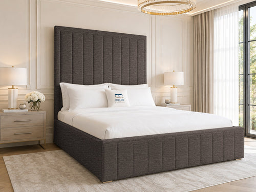 Linton Slim Channel Upholstered Bed Set with Floor Standing Headboard, Footboard & Storage Upgrade Option