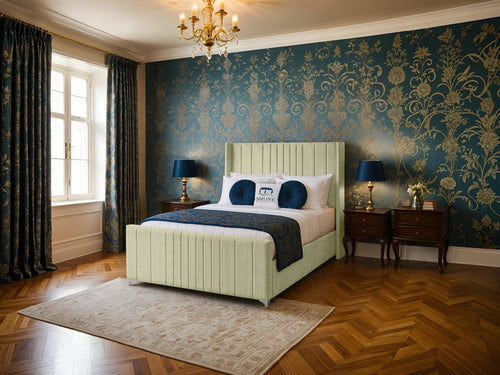 Lisburn Vertical Channel Wingback Upholstered Bed Set with Floor Standing Headboard, Footboard & Storage Upgrade Option