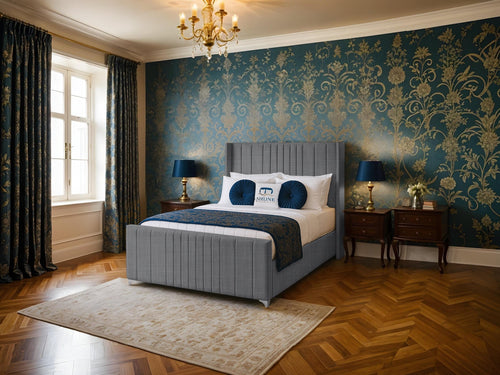 Lisburn Vertical Channel Wingback Upholstered Bed Set with Floor Standing Headboard, Footboard & Storage Upgrade Option