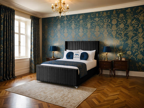 Lisburn Vertical Channel Wingback Upholstered Bed Set with Floor Standing Headboard, Footboard & Storage Upgrade Option