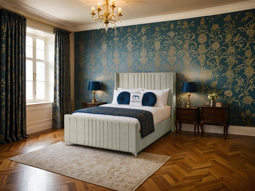 Lisburn Vertical Channel Wingback Upholstered Bed Set with Floor Standing Headboard, Footboard & Storage Upgrade Option