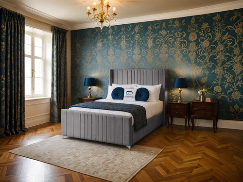 Lisburn Vertical Channel Wingback Upholstered Bed Set with Floor Standing Headboard, Footboard & Storage Upgrade Option