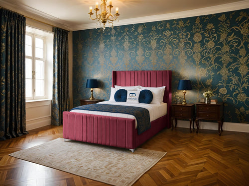 Lisburn Vertical Channel Wingback Upholstered Bed Set with Floor Standing Headboard, Footboard & Storage Upgrade Option