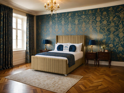 Lisburn Vertical Channel Wingback Upholstered Bed Set with Floor Standing Headboard, Footboard & Storage Upgrade Option