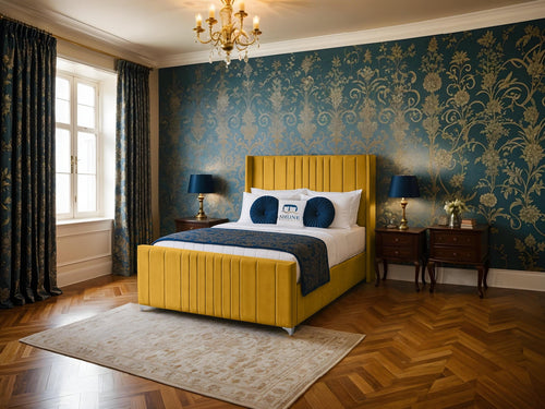 Lisburn Vertical Channel Wingback Upholstered Bed Set with Floor Standing Headboard, Footboard & Storage Upgrade Option
