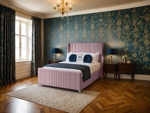 Lisburn Vertical Channel Wingback Upholstered Bed Set with Floor Standing Headboard, Footboard & Storage Upgrade Option