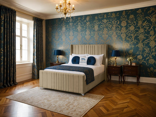 Lisburn Vertical Channel Wingback Upholstered Bed Set with Floor Standing Headboard, Footboard & Storage Upgrade Option
