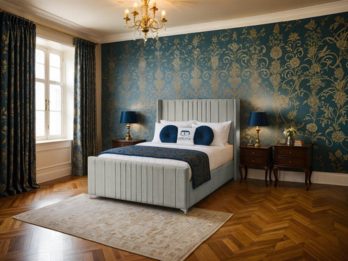 Lisburn Vertical Channel Wingback Upholstered Bed Set with Floor Standing Headboard, Footboard & Storage Upgrade Option