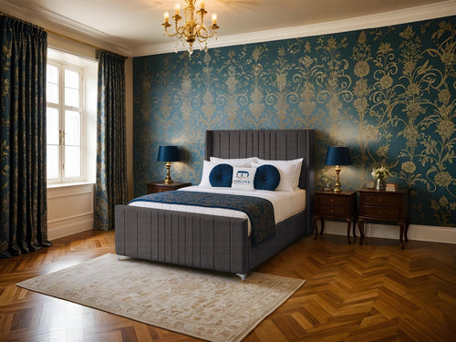 Lisburn Vertical Channel Wingback Upholstered Bed Set with Floor Standing Headboard, Footboard & Storage Upgrade Option