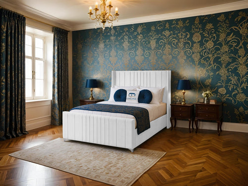 Lisburn Vertical Channel Wingback Upholstered Bed Set with Floor Standing Headboard, Footboard & Storage Upgrade Option