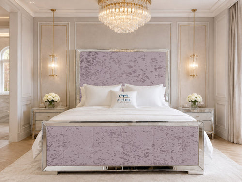 Lumiere Mirror Tufted Upholstered Bed Set with Floor Standing Headboard, Footboard & Storage Upgrade Option
