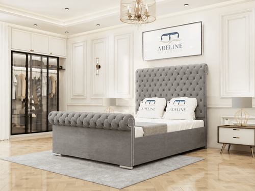 Luxury Button-Tufted Sleigh Upholstered Bed Set with Storage Drawers, Floor Standing Headboard & Footboard