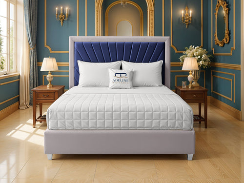 Madison Sunburst Channel Multi Colour Fabric Bed Set with Floor Standing Headboard, Footboard & Storage Upgrade Option