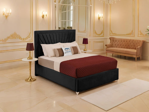 Madison Sunburst Channel Wingback Upholstered Bed Set with Floor Standing Headboard, Footboard & Storage Upgrade Option