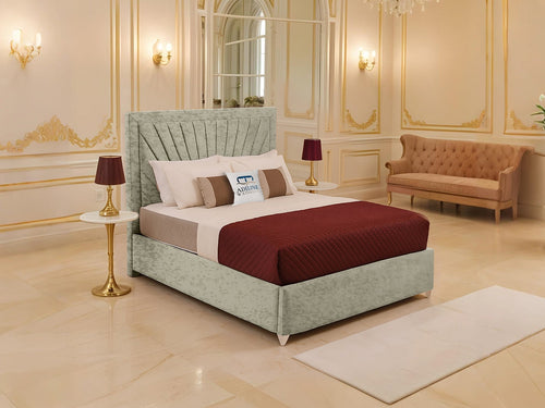 Madison Sunburst Channel Wingback Upholstered Bed Set with Floor Standing Headboard, Footboard & Storage Upgrade Option