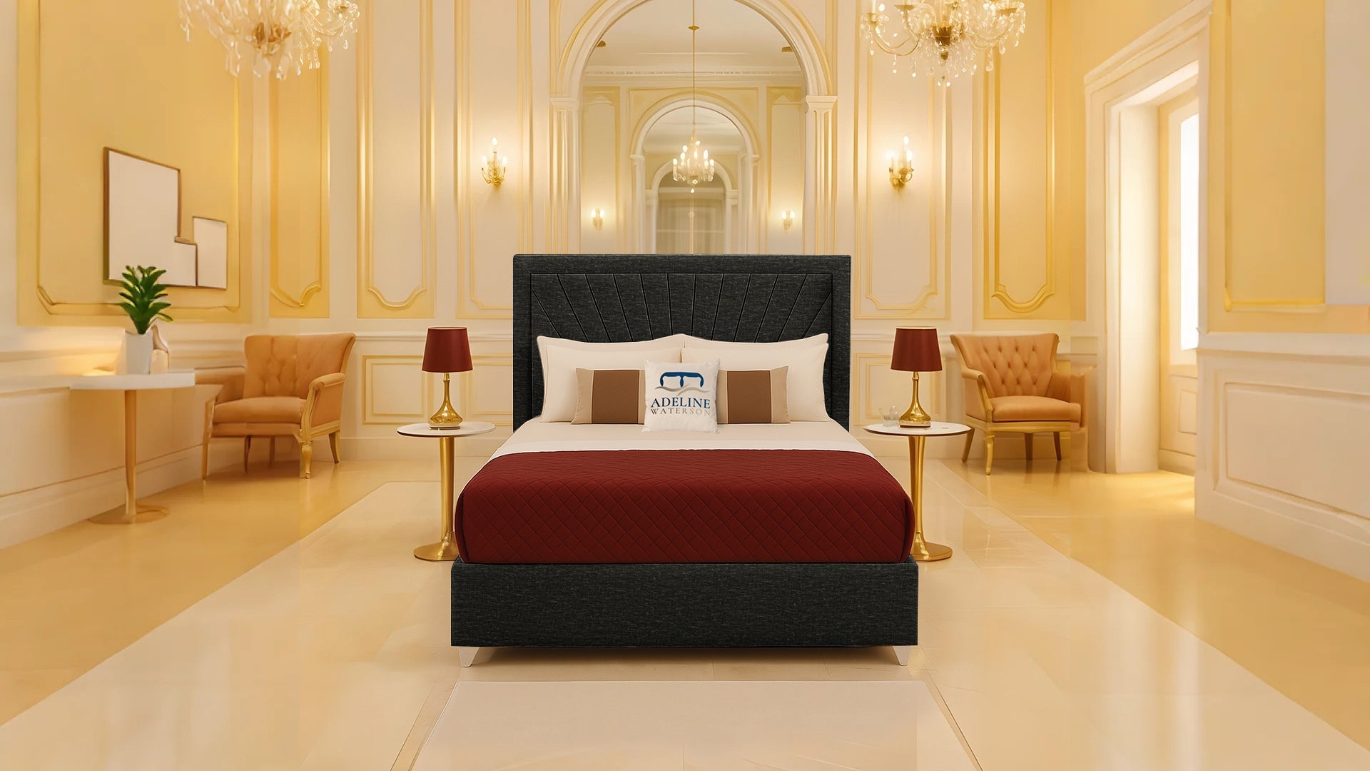 Madison Upholstered Bed - Charcoal Chenile - Adeline Waterson