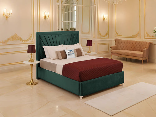 Madison Sunburst Channel Wingback Upholstered Bed Set with Floor Standing Headboard, Footboard & Storage Upgrade Option