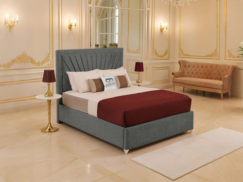 Madison Sunburst Channel Wingback Upholstered Bed Set with Floor Standing Headboard, Footboard & Storage Upgrade Option
