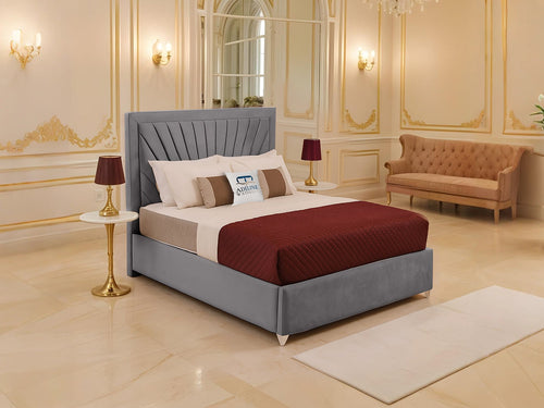 Madison Sunburst Channel Wingback Upholstered Bed Set with Floor Standing Headboard, Footboard & Storage Upgrade Option