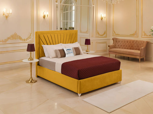 Madison Sunburst Channel Wingback Upholstered Bed Set with Floor Standing Headboard, Footboard & Storage Upgrade Option