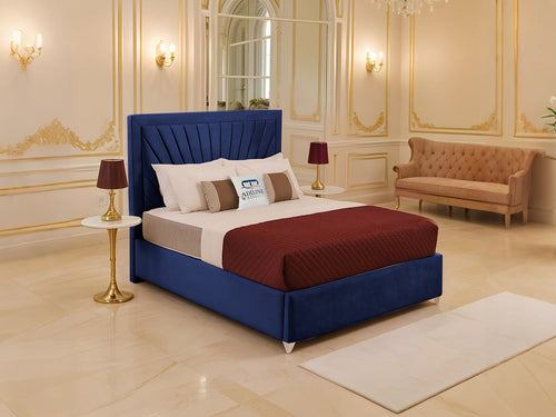 Madison Sunburst Channel Wingback Upholstered Bed Set with Floor Standing Headboard, Footboard & Storage Upgrade Option