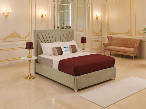 Madison Sunburst Channel Wingback Upholstered Bed Set with Floor Standing Headboard, Footboard & Storage Upgrade Option