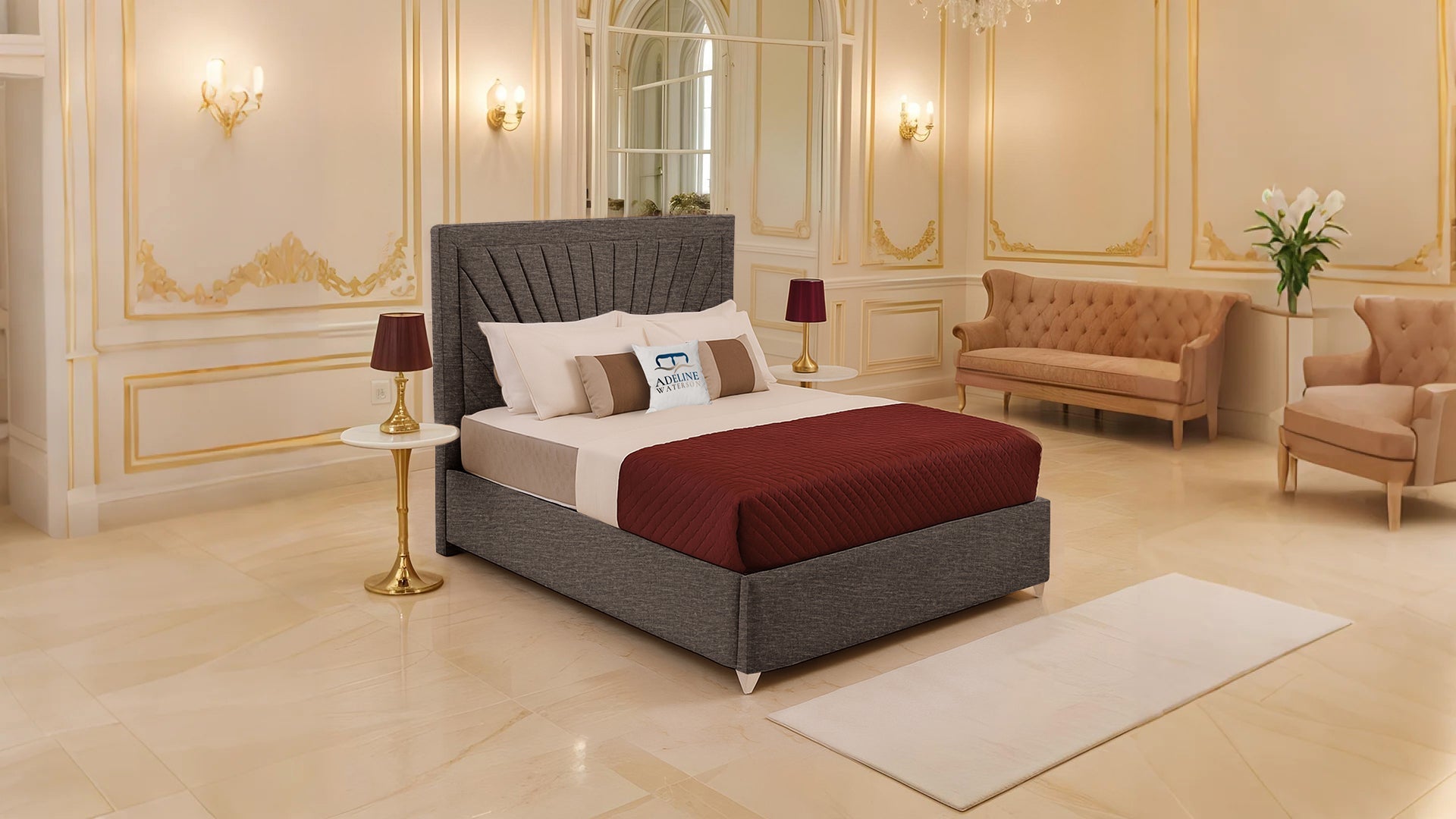 Madison Upholstered Bed - Silver Chenile - Adeline Waterson