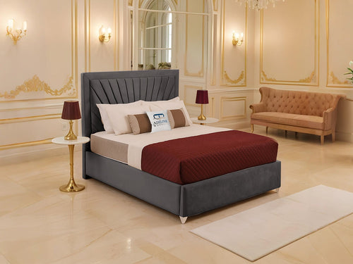 Madison Sunburst Channel Wingback Upholstered Bed Set with Floor Standing Headboard, Footboard & Storage Upgrade Option