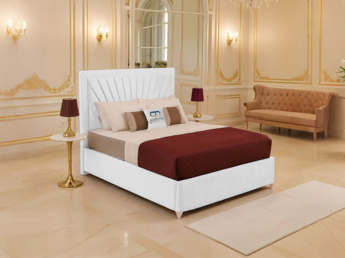 Madison Sunburst Channel Wingback Upholstered Bed Set with Floor Standing Headboard, Footboard & Storage Upgrade Option