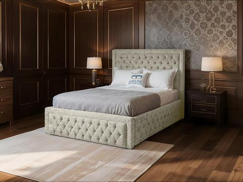 Majestic Button-Tufted Wingback Upholstered Bed Set with Floor Standing Headboard, Footboard & Storage Upgrade Option