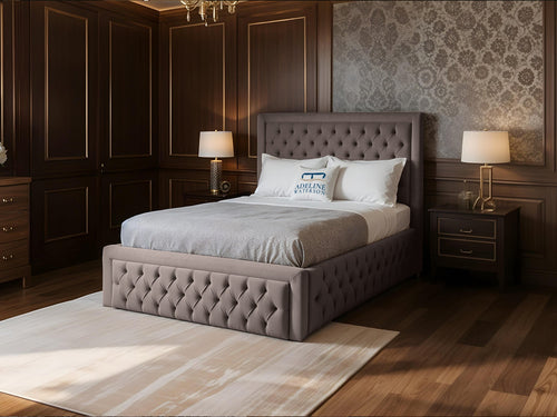 Majestic Button-Tufted Wingback Upholstered Bed Set with Floor Standing Headboard, Footboard & Storage Upgrade Option