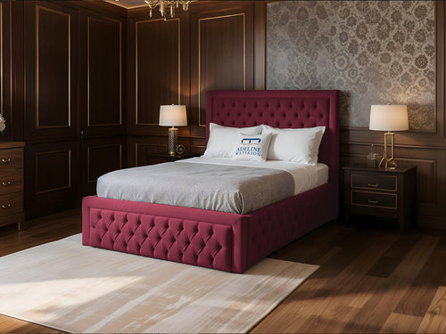 Majestic Button-Tufted Wingback Upholstered Bed Set with Floor Standing Headboard, Footboard & Storage Upgrade Option