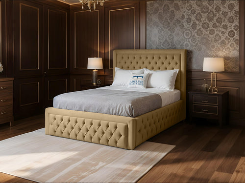 Majestic Button-Tufted Wingback Upholstered Bed Set with Floor Standing Headboard, Footboard & Storage Upgrade Option