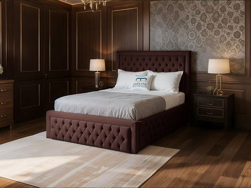 Majestic Button-Tufted Wingback Upholstered Bed Set with Floor Standing Headboard, Footboard & Storage Upgrade Option