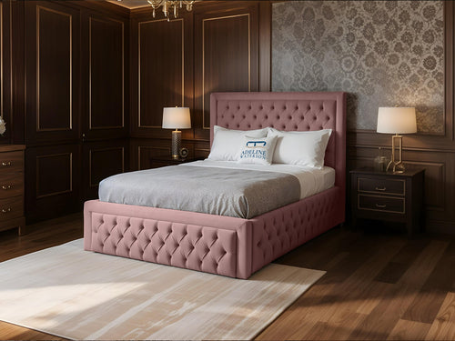Majestic Button-Tufted Wingback Upholstered Bed Set with Floor Standing Headboard, Footboard & Storage Upgrade Option