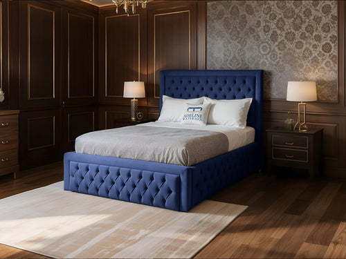 Majestic Button-Tufted Wingback Upholstered Bed Set with Floor Standing Headboard, Footboard & Storage Upgrade Option