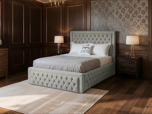Majestic Button-Tufted Wingback Upholstered Bed Set with Floor Standing Headboard, Footboard & Storage Upgrade Option