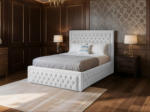 Majestic Button-Tufted Wingback Upholstered Bed Set with Floor Standing Headboard, Footboard & Storage Upgrade Option