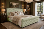 The Marquis Wing Chesterfield Sleigh Bed in Almond Coniston
