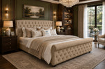 The Marquis Wing Chesterfield Sleigh Bed in Beige Plush Velvet
