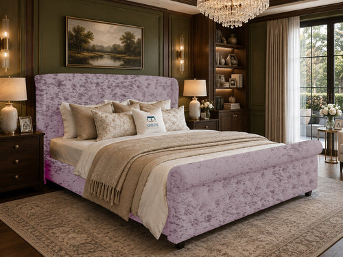 Marquis Wing Chesterfield Sleigh Upholstered Bed Set with Floor Standing Headboard, Footboard & Storage Upgrade Option