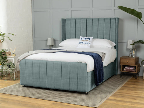 Mayfield Vertical Channel Ottoman End Lift Storage Bed Set with Floor Standing Headboard & Footboard