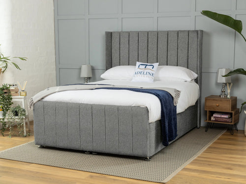 Mayfield Vertical Channel Ottoman End Lift Storage Bed Set with Floor Standing Headboard & Footboard