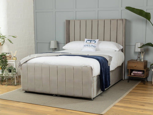 Mayfield Vertical Channel Ottoman End Lift Storage Bed Set with Floor Standing Headboard & Footboard